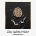 Heirloom Cross Ring & Saphire Drop