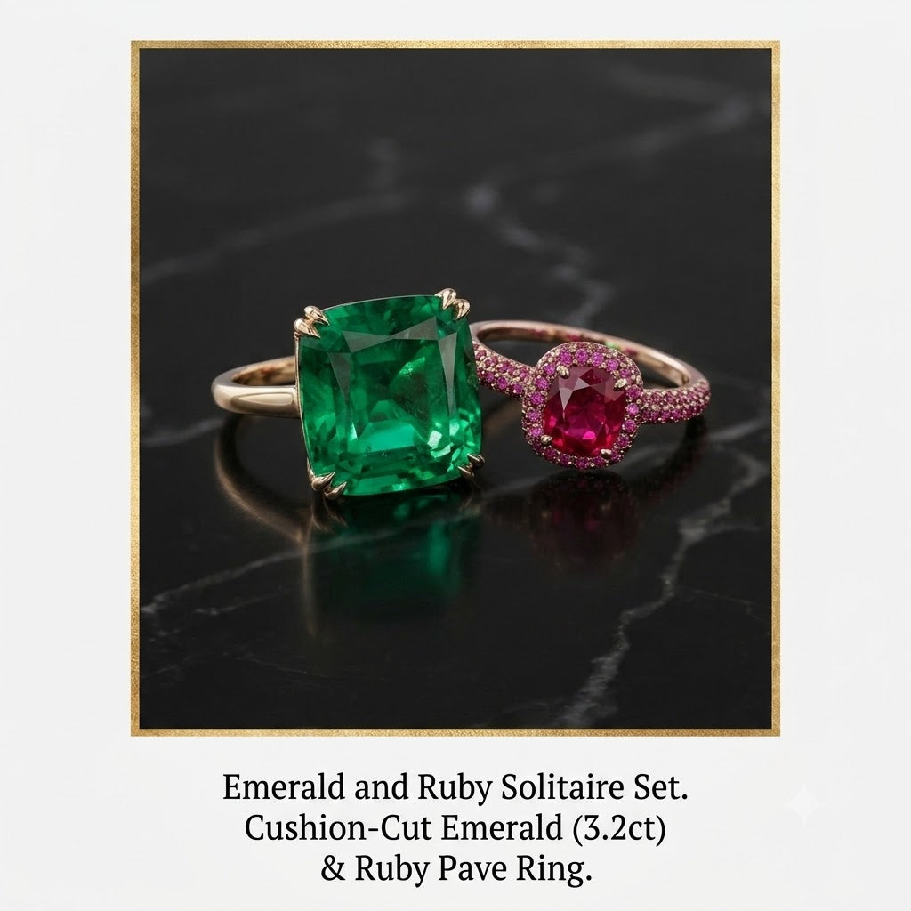 Emerald and Ruby Solitaire Set.
