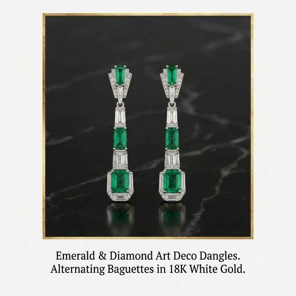 Emerald & Diamond Art Deco Dangles